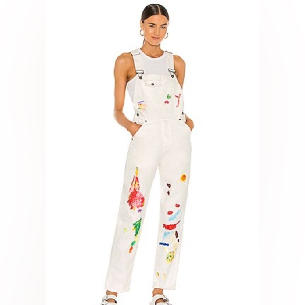 Samii Ryan x Dessie Jackson Studio Painted Overalls White Cotton M Straight